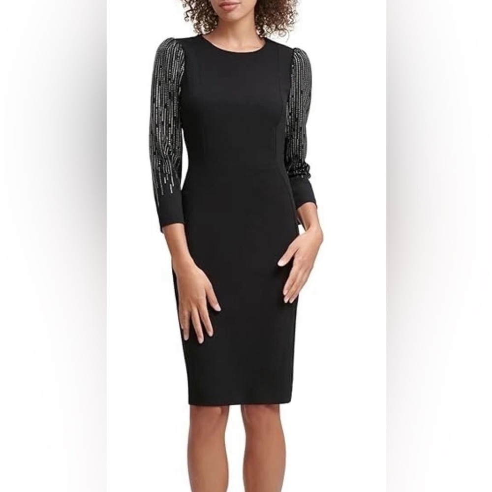 Calvin Klein Black Dress with Embellished Sleeves